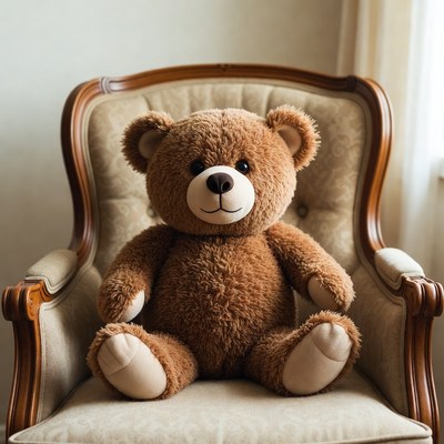 Teddy bear seated in a cozy chair