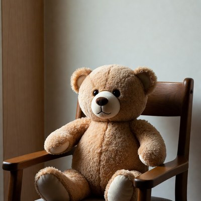 Soft bear sitting on wooden chair