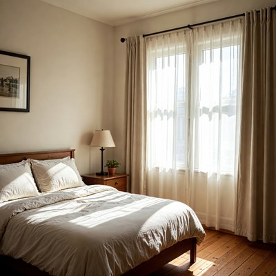 Cozy bedroom with sunlight streaming in