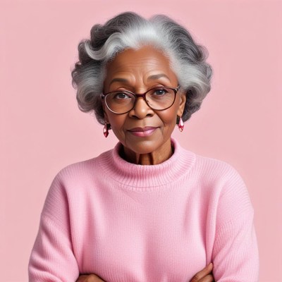 Elderly woman in pink sweater