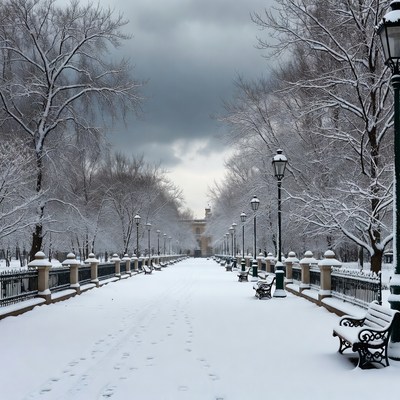 Winter scene in a snowy park