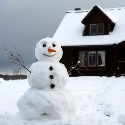 Snowman in winter landscape