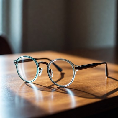 Round glasses on wooden table