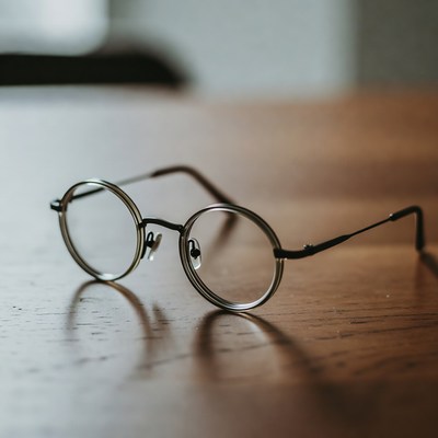 Glasses resting on a wooden table