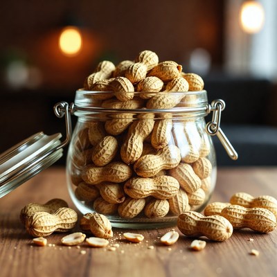 Crunchy peanuts in a glass jar