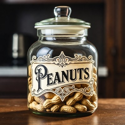 Vintage glass jar filled with peanuts