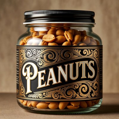 Glass jar filled with roasted peanuts