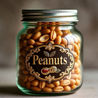 Glass jar filled with roasted peanuts