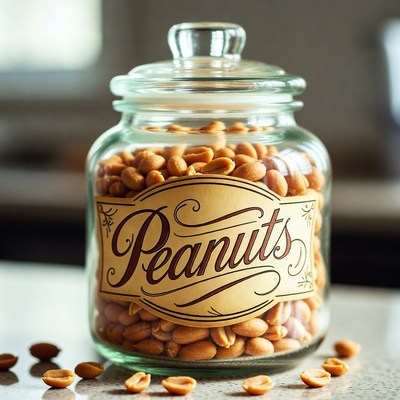 Glass jar filled with peanuts