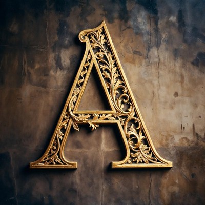 Ornate golden letter on a textured background