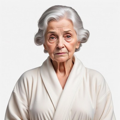 Elderly woman in a white robe