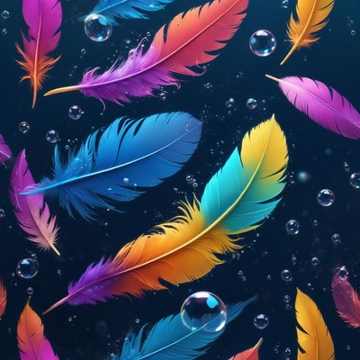 Colorful feathers in water