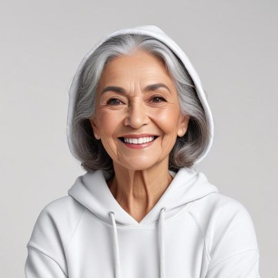 Smiling senior woman in hoodie