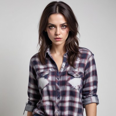 Portrait of a fierce woman in plaid shirt