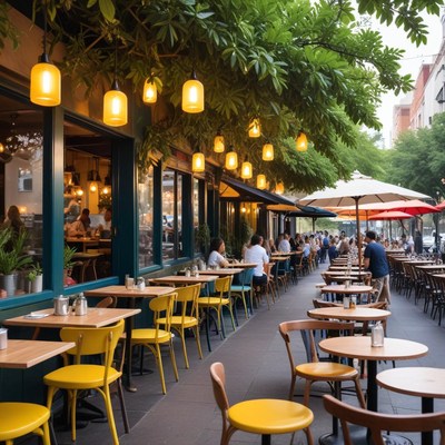Outdoor dining in a lively street