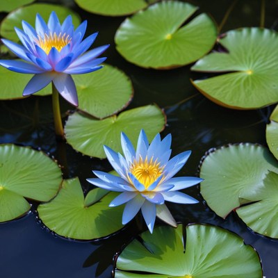Blooming lilies on a tranquil pond