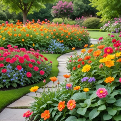 Vibrant garden with colorful flowers