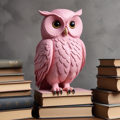 Cute pink owl statue on books