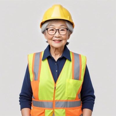 Senior woman in safety gear