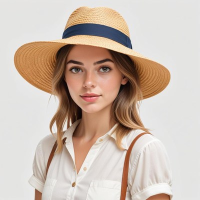 Stylish woman in sun hat outdoors