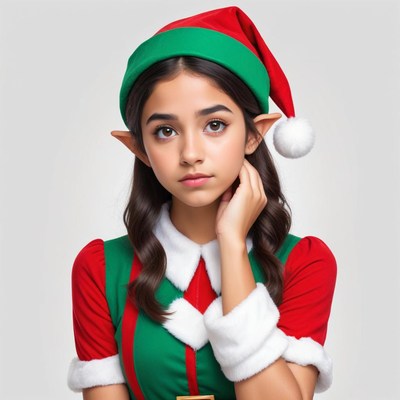 Christmas elf with thoughtful expression