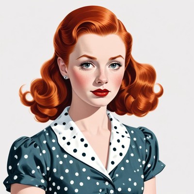 Vintage woman with red hair and polka dots