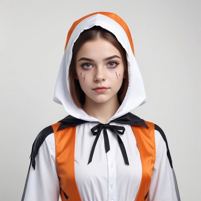 Girl in orange and white costume