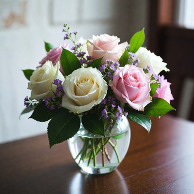 Elegant bouquet of roses in a glass vase