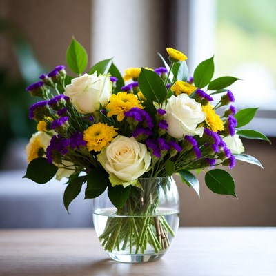 Bright flower arrangement in vase