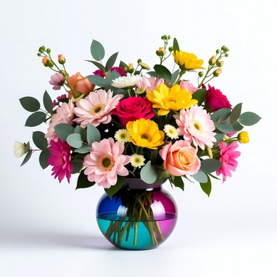 Colorful flower arrangement in glass vase