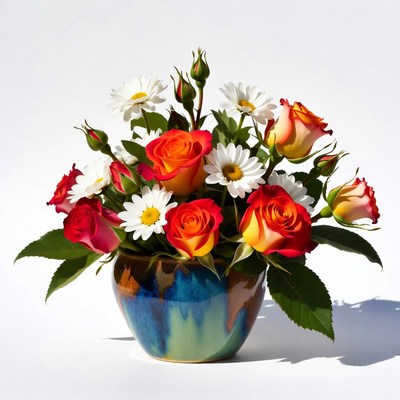 Colorful bouquet of roses and daisies