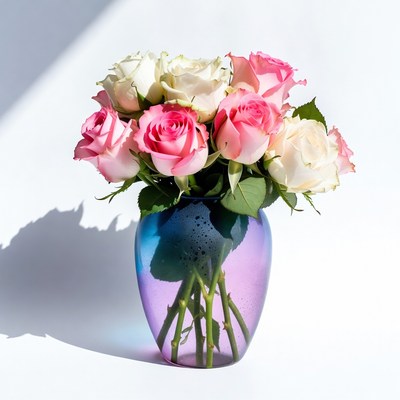 Beautiful roses in colorful vase