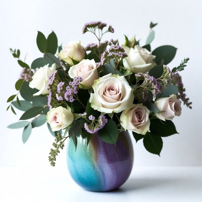 Beautiful rose bouquet in colorful vase