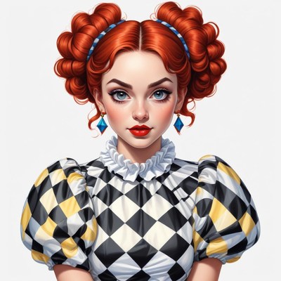 Brightly dressed girl with red hair