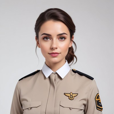 Uniformed woman posing confidently in studio