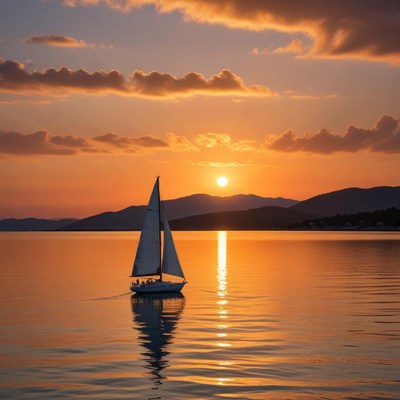 Sailing at sunset over calm waters