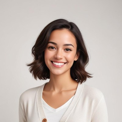 Smiling young woman in neutral tones