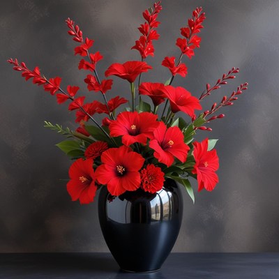 Bright red floral arrangement centerpiece