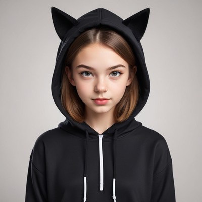 Girl wearing cat ear hoodie
