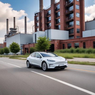 Modern electric car on urban road