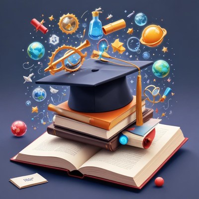 Graduation cap with science symbols