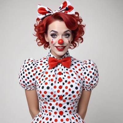 Cheerful clown with red polka dots