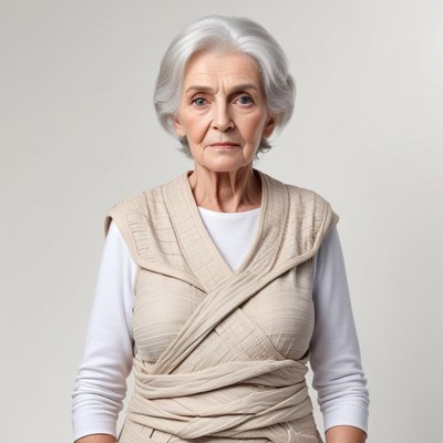 Elderly woman in soft clothing
