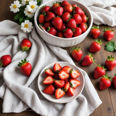 Fresh strawberries on a wooden table