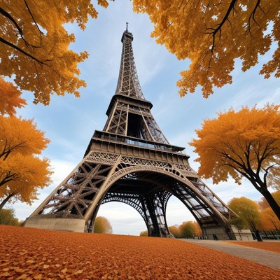 Eiffel tower in autumn foliage