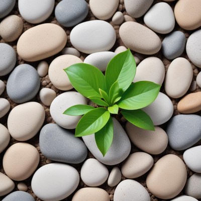 Green plant growing on pebbles