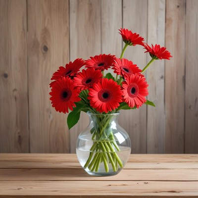 Vibrant red gerbera blooms in vase