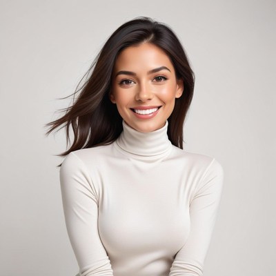 Bright smile with elegant pose indoors