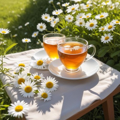 Refreshing tea by daisy flowers