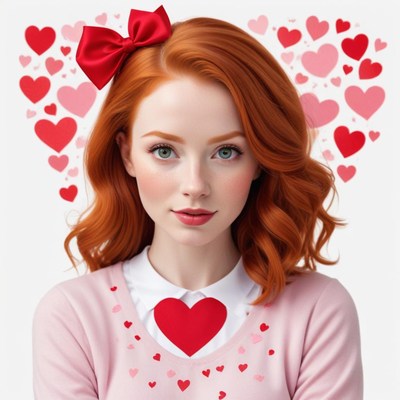 Young woman with heart theme backdrop
